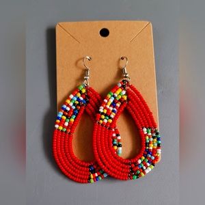 Handmade beaded earrings red multicolor
